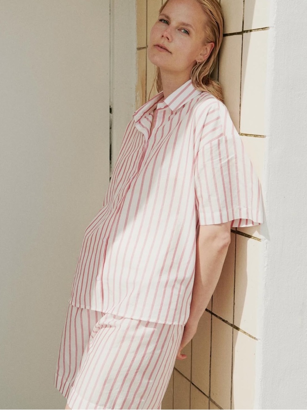 LESET Pink and White Striped Two-Piece Set
